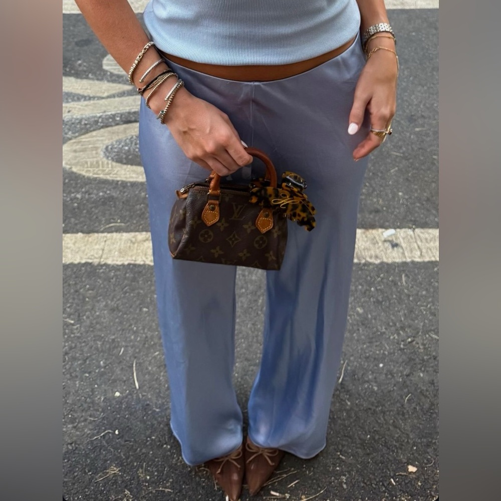 Chic Vintage Blue Satin Tailored Pants